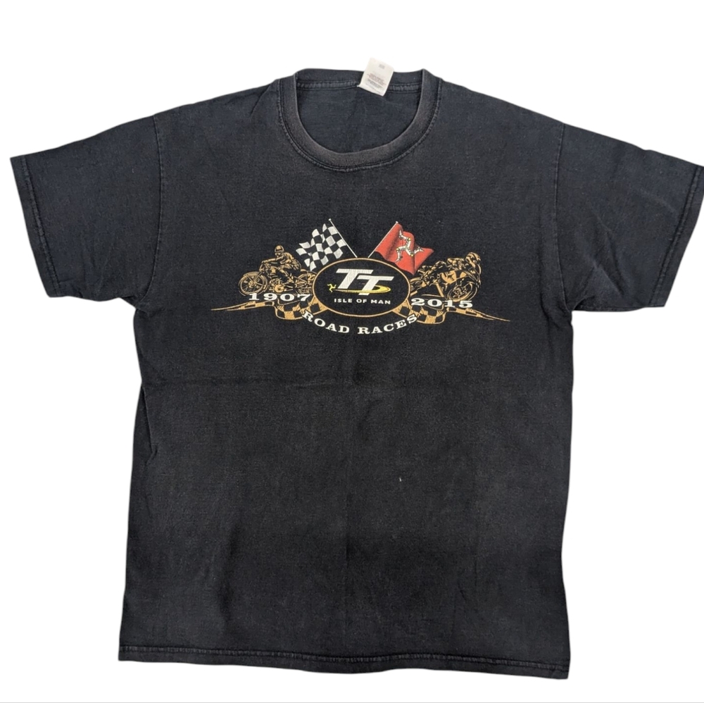 ISLE OF MAN TT ROAD RACES 2015 BLACK T-SHIRT, SIZE LARGE